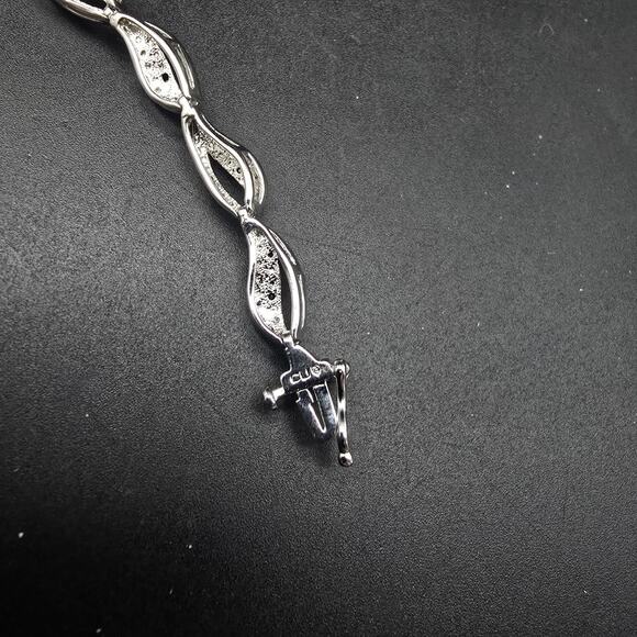 CU Black Silver Tone Diamond Chip Accent Bracelet Necklace Jewelry Set - Picture 8 of 11